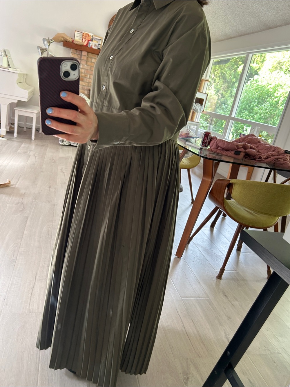 Zara Olive Green Coat with Trim